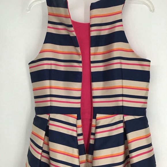 Trina Turk Nicci Stripe Twill Fit & Flare Dress Blue Pink  Career Size 6 - Picture 6 of 9